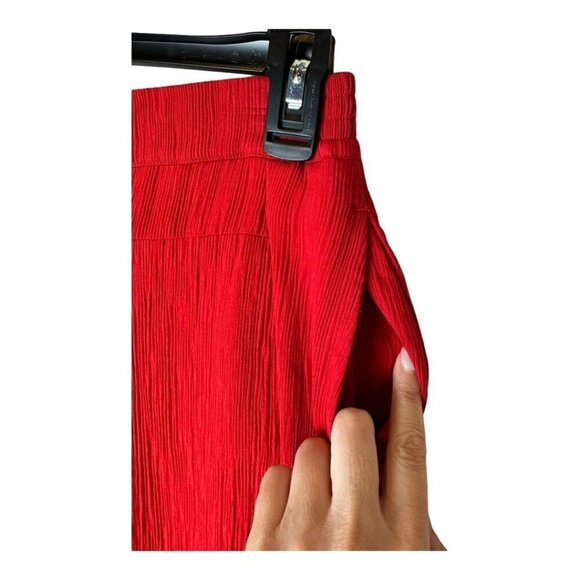 Palmer Harding Pants Women 2 Red Crinkled Fabric Elastic Waist Silence Wide Leg - Picture 8 of 11
